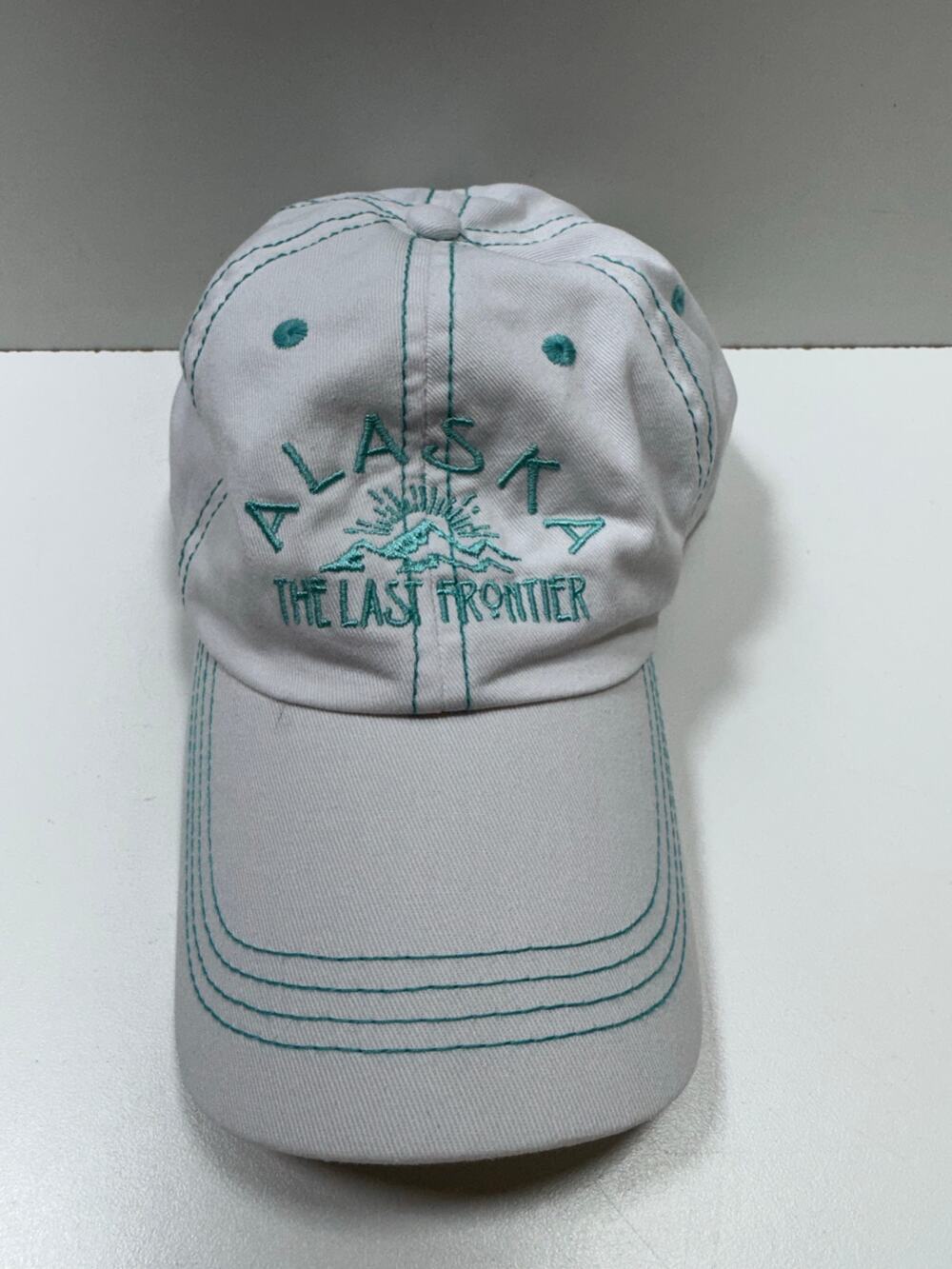 Alaska The Last Frontier Women’s Ball Cap Hat White Teal Prairie Mountain Cotton